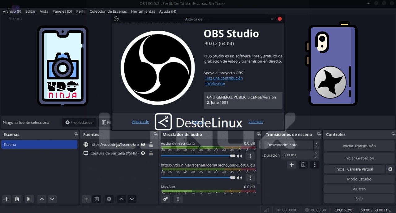 Agregar la cámara de un móvil inteligente a OBS Studio 30 | Desde Linux